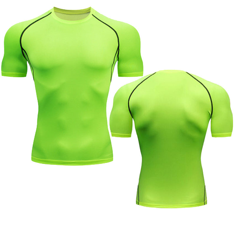 New at Buy Center: Men's Fitness Short Sleeve Sports Running Tight Round Neck T-shirt Green short sleeve