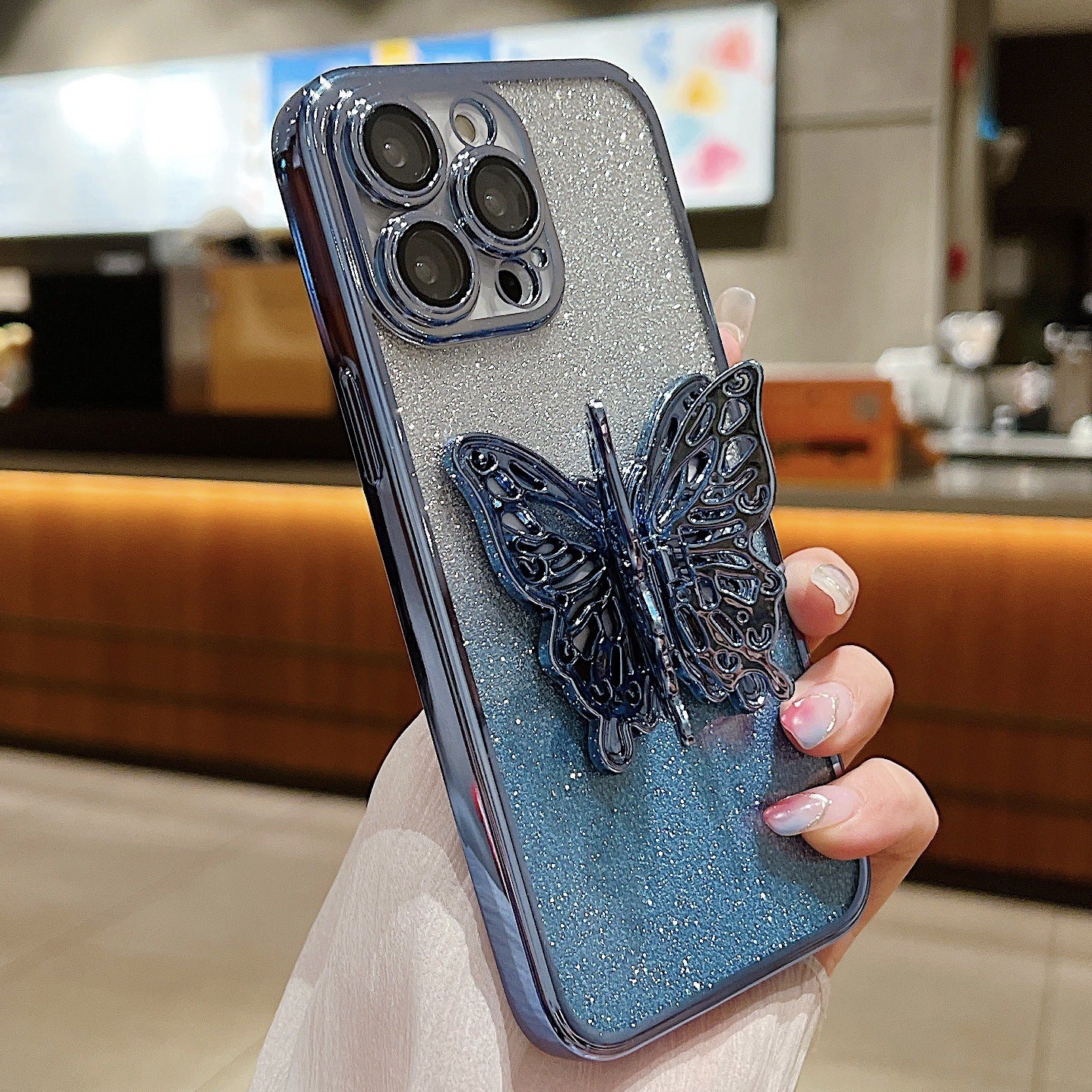 Fresh on the Scene at Buy Center: Hollow Butterfly Phone Case Gradient Transparent Plating Protective Cover Far Peak Blue