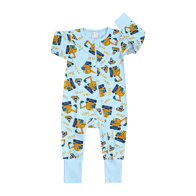 Newly Released at Buy Center: Spring And Autumn Long Sleeve Cotton Baby Jumpsuit Male And Female Baby Home Romper Excavator Long Sleeve Jumpsuit