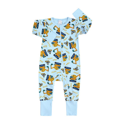 Newly Released at Buy Center: Spring And Autumn Long Sleeve Cotton Baby Jumpsuit Male And Female Baby Home Romper Excavator Long Sleeve Jumpsuit