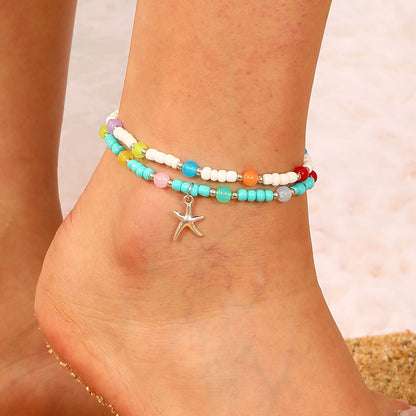 Buy Center Top Rated-Bohemian Vacation Style Colorful Random Soft Pottery Turquoise Turtle Anklet Starfish