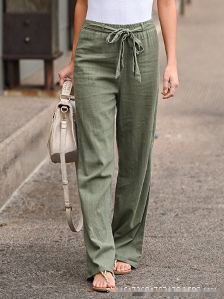 Just Arrived at Buy Center: Women's Cotton And Linen Casual Solid Color Pants Green