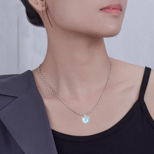 Collier en forme de cœur avec gouttes d'eau en opale pour femme