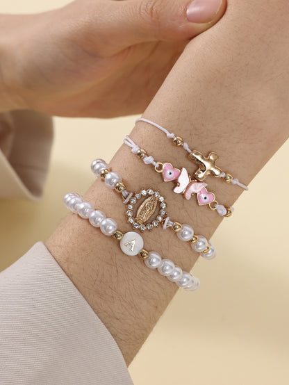 Fresh on the Scene at Buy Center: New Bracelet With Oil Dripping Butterfly Pendant, Girls' Pearls, Rice Beads, Niche Personality, Cute Bracelet Set