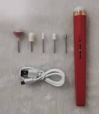 5in1 Manicure Machine Set Electric Nail Drill Polisher Cordless USB Rechargeable With LED Cutters Mill For Manicure Pedicure Accessor Red USB