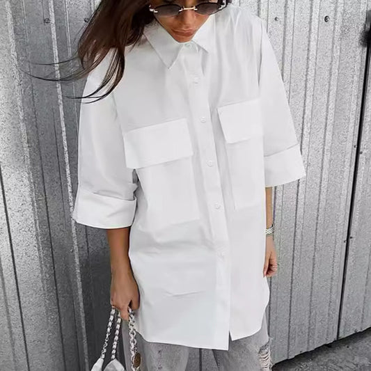 Buy Center Exclusive Offer-Women's Loose White Shirt Cool Silk Cotton Fashion