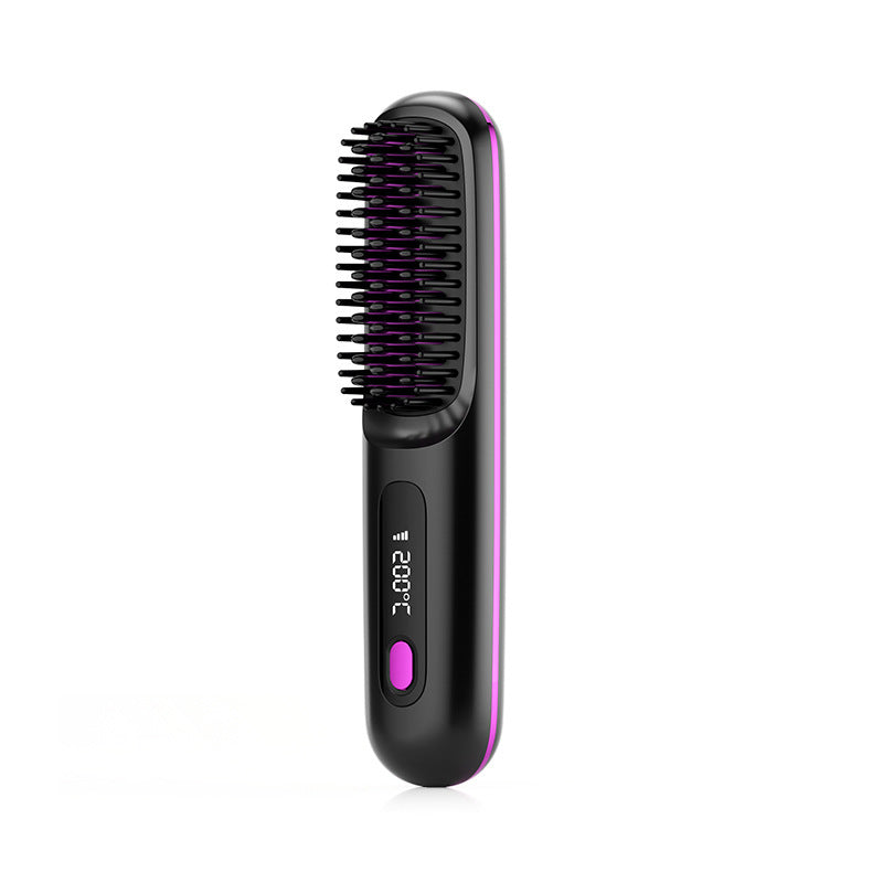 Peigne à cheveux lisse 2 en 1, lisseur sans fil, brosse à cheveux, chauffage rapide, boucleur chaud portable, chargement USB