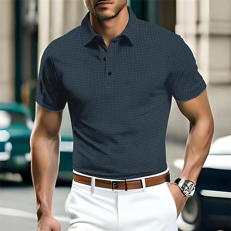 Fresh on the Scene at Buy Center: High-end Mesh Ice Silk Short Sleeve Collar Solid Color New Slip Polo Shirt Dark Gray