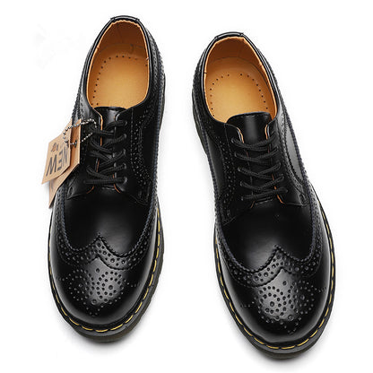 Buy Center Handpicked- Martin Shoes Women's Low-cut Genuine Leather 5-hole Brogue Men's And Women's Round Head Couple's Lace-up Shoes