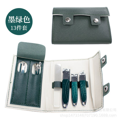 Buy Center Handpicked- Stainless Steel Manicure Implement Nail Clippers Full Set 13 Piece Set Dark Green