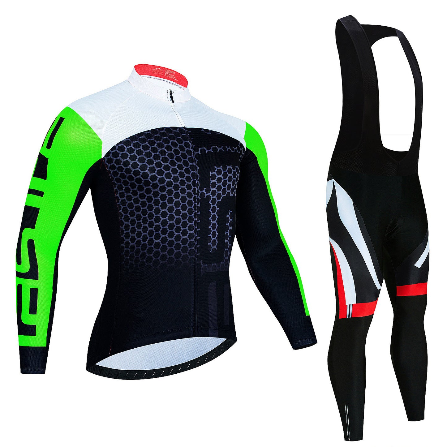 Fresh on the Scene at Buy Center: Men's Riding Jersey Long Sleeve Top And Trousers Wicking Breathable Cycling Suspender Suit Style18