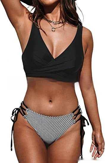 Newly Arrived at Buy Center: Sexy Halter Bikini Women's Split Lace-up Swimsuit Black