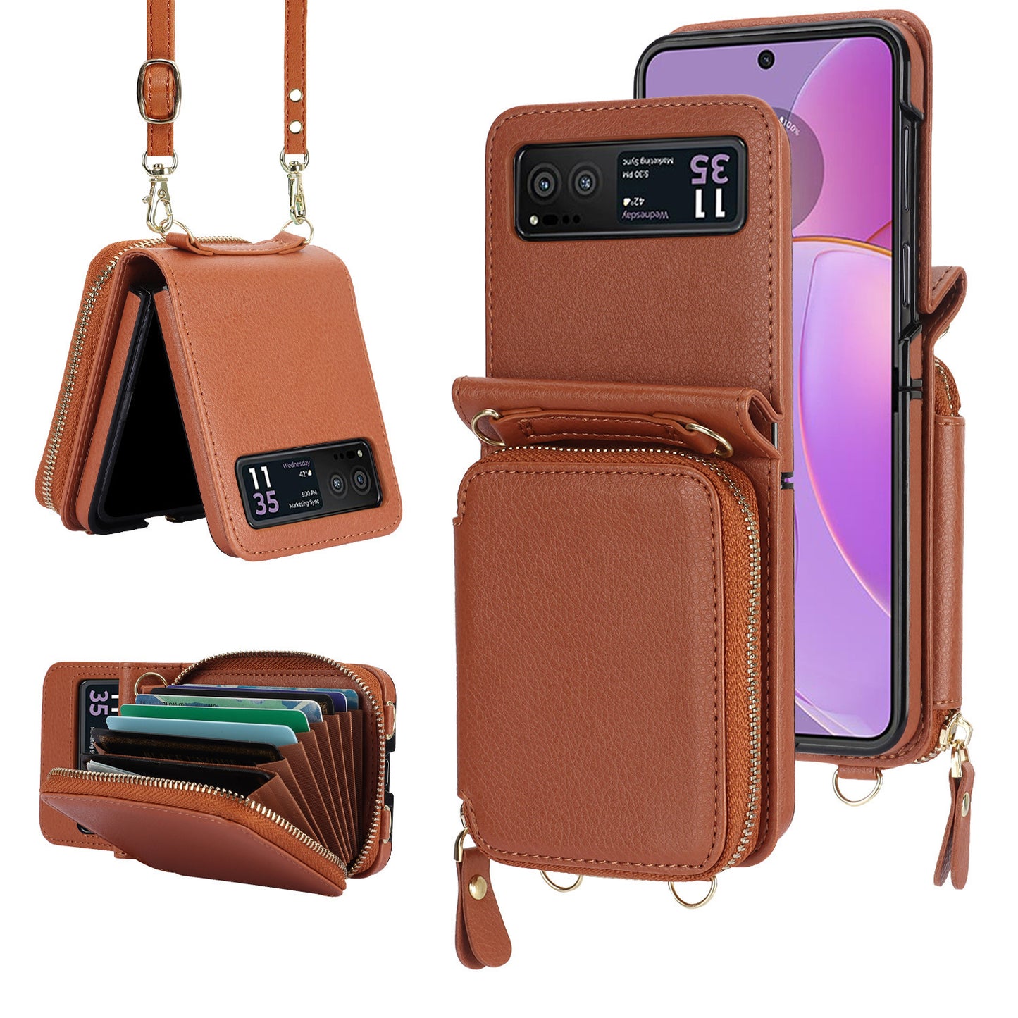 Suitable For ZFlip6 Litchi Pattern Foldable Screen Phone Case Wallet Buy Center