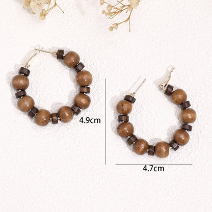 Buy Center Prestige-Korean Style Retro Graceful Personality High-grade Round Wooden Wooden Bead Beaded Ear Ring