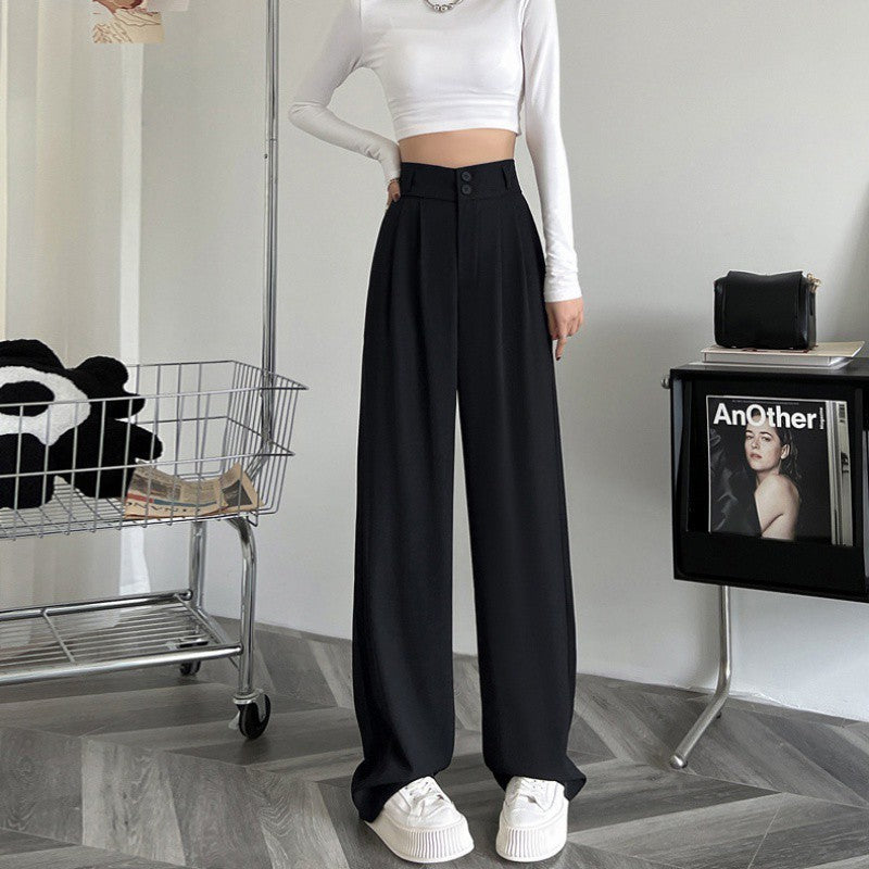 Buy Center Special-Ice Silk Wide-leg Pants Women's High Waist Drooping Suit Pants Black Regular Style