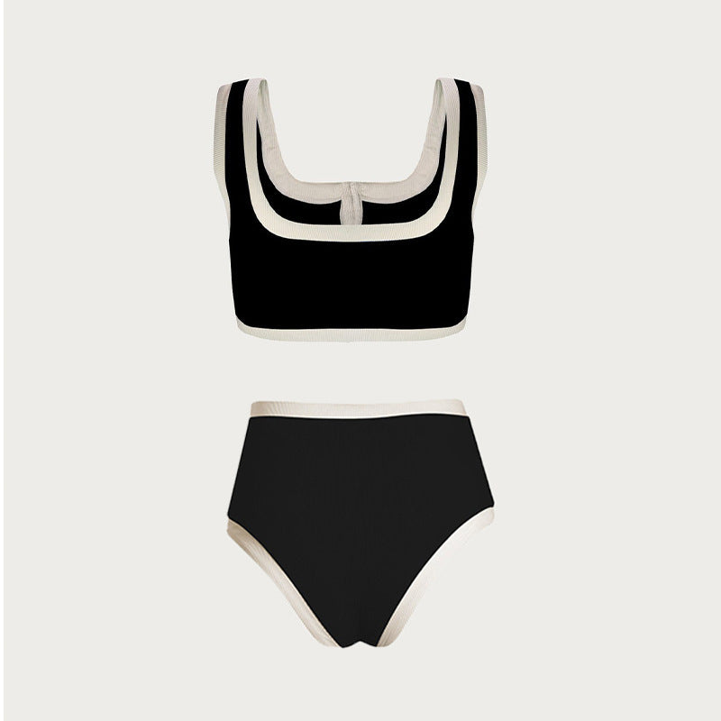 Hot New Items at Buy Center: Sexy Black And White Color Matching High Waist Split Bikini Swimsuit