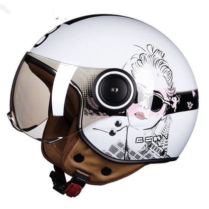 Fresh Arrivals at Buy Center: Battery Car Half Helmet Lightweight Semi-covered Retro Bright White Black Pink Girl