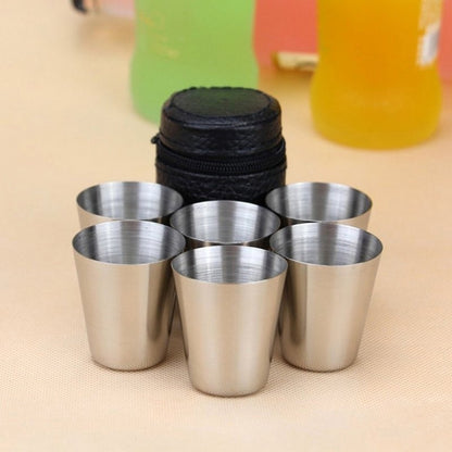 Newly Released at Buy Center: Simple 30 Ml Stainless Steel Thickened Outdoor Carry Tass Free PU Leather Cup Cover Silver 6 Sets Of 6 Cups