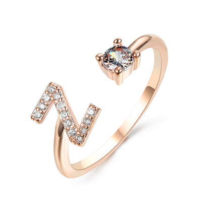 New Design Adjustable 26 Initial Letter Ring Fashion Jewelry For Women Simple Elegant Jewelry Rose gold Z