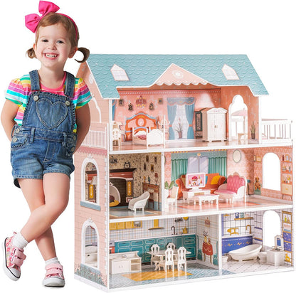 Newly Released at Buy Center: Robud Wooden Dollhouse For Kids Girls Toy Gift For 3 Years Old With 28 Furnit