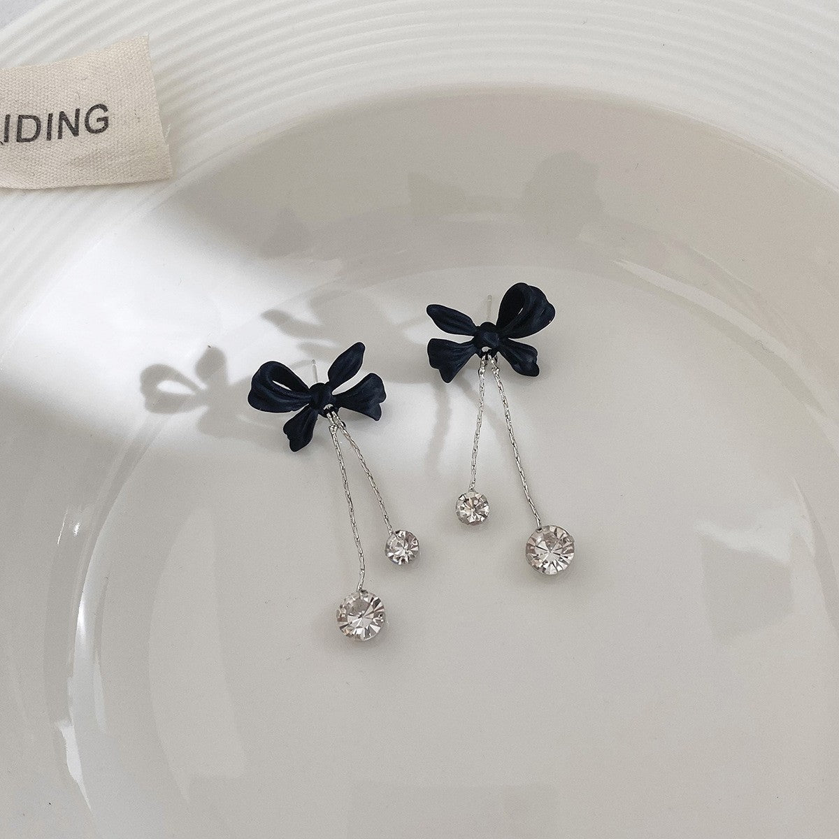 Buy Center Handpicked- Black Bow Zircon Tassel Earrings Versatile Temperament Socialite Earrings High-end Design Earrings