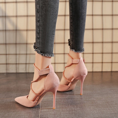 Buy Center Top Rated-Pointed High Heel Shoes Elegant Cross Lace-up Shoes Suede