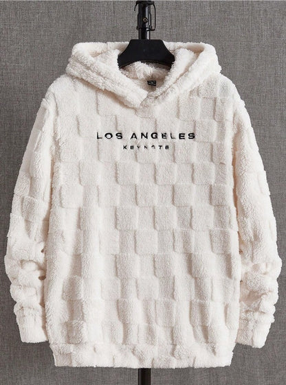 New Hooded Loose Sweater Lamb Wool Pullover Coat Milky White