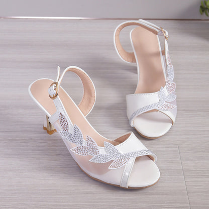 Newly Released at Buy Center: Summer New High Heel Sandals Stiletto Heel Rhinestone Buckle Sandals Fashion Sexy High Heels Beige