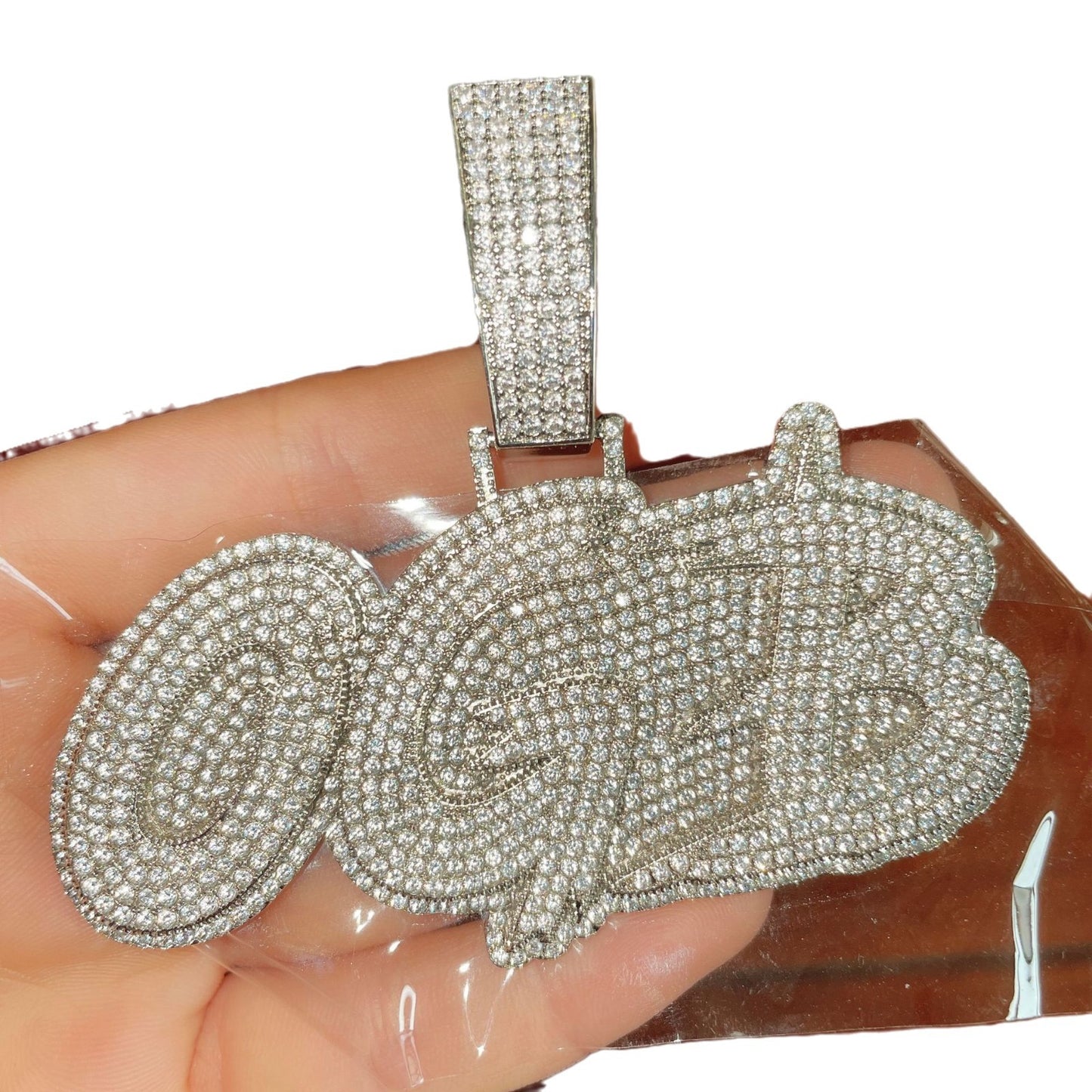 Newly Released at Buy Center: Amazon Letters Custom Full Of Diamond Micro-inlaid Pendant White gold Twist chain 24inch Four letters