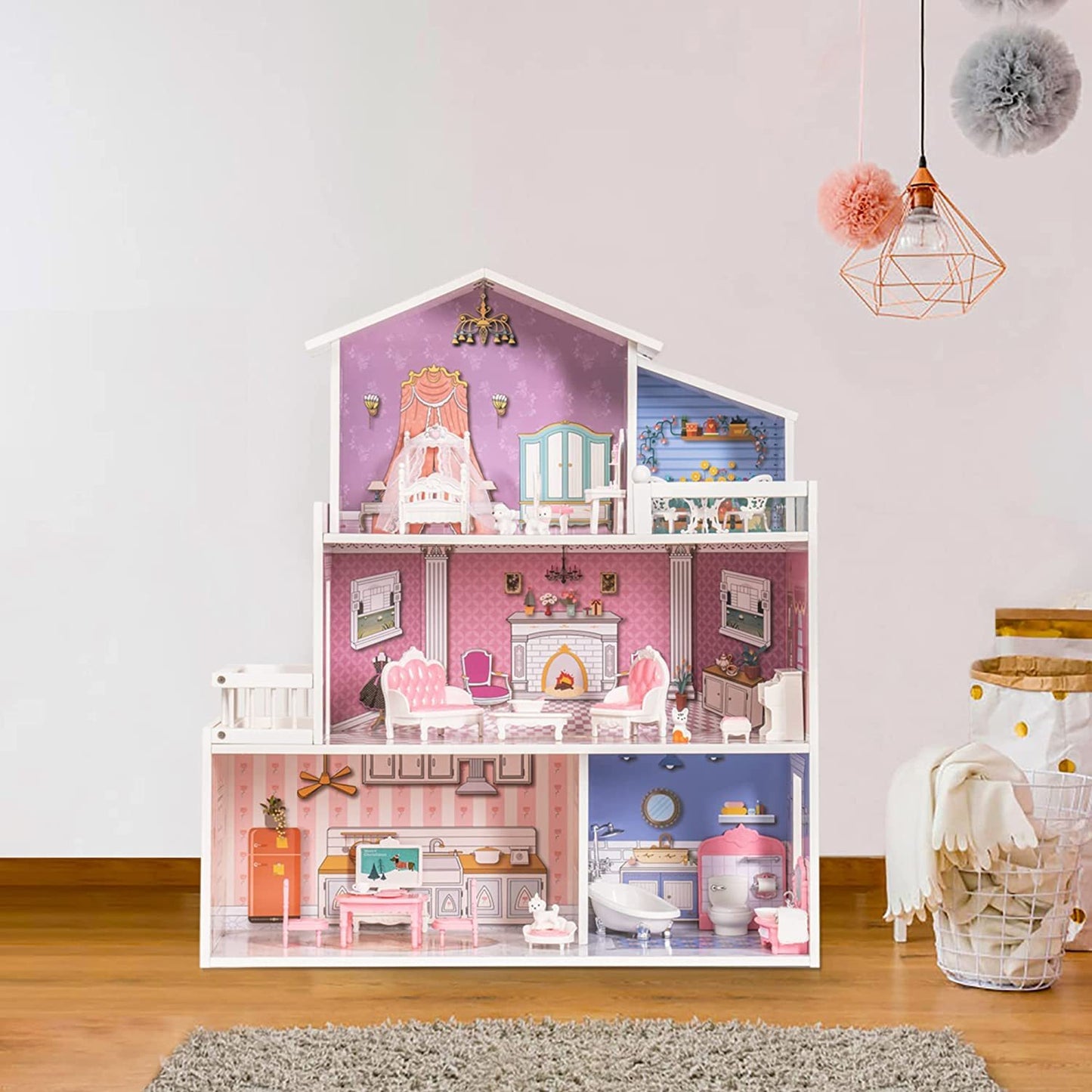 Fresh Arrivals at Buy Center: ROBOTIME 3 Levels Wooden Dollhouse Furniture Dreamhouse Girls Mansion Gift