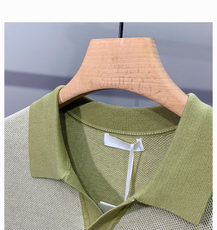 Hot New Items at Buy Center: Men's Ice Silk Knitted Trendy Niche Contrast Color Lapels Short Sleeve