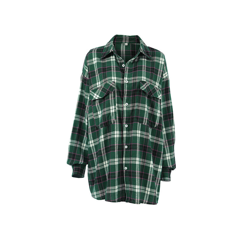 Buy Center Trend-Fashion Green Plaid Shirt Cardigan Design Ladies