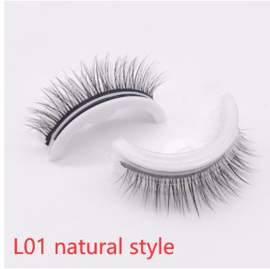 Buy Center Premium-Reusable 3D Mink Lashes Natural False Eyelashes Self Adhesive Fake Glue Free Makeup Eyelash Extension Silk L01 natural style Crystal box 1PC