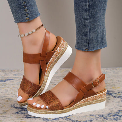 Trending Now at Buy Center: Spring And Summer New Wedge Round Toe Wide Strap Sandals For Women