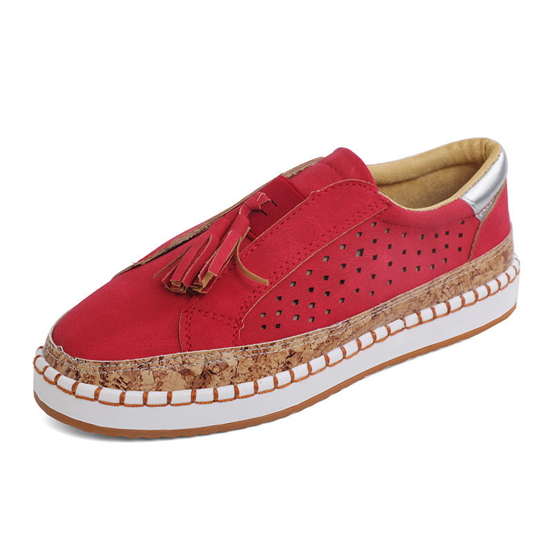 Buy Center Premium Choice-Color Matching Tassel Plus Size Round Head Flat Casual Shoes Female Red