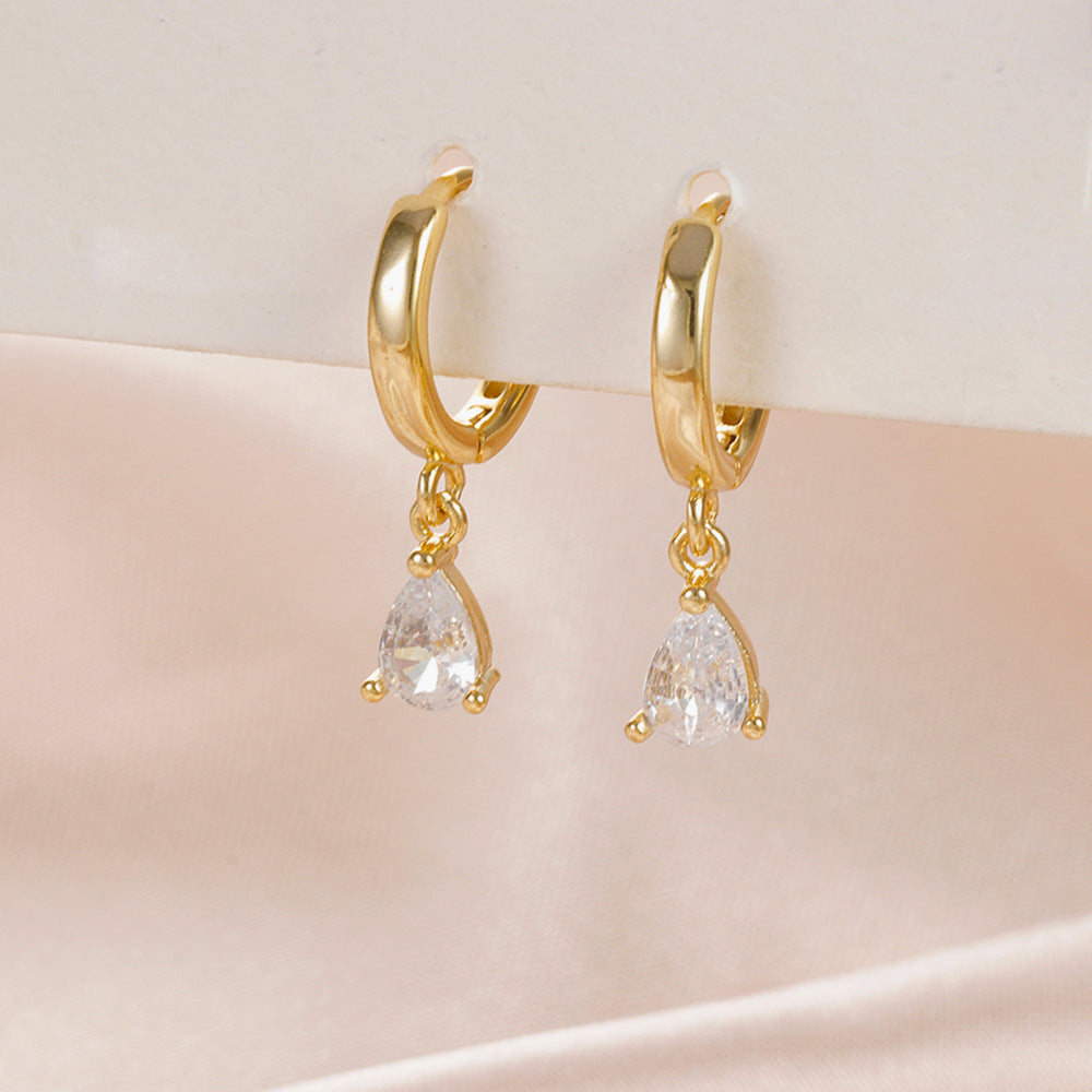 Buy Center Excellence-Simple Heart-shaped Round Drop-shaped Large Zircon Earrings Eardrops E1045 Golden Water Drop Shape