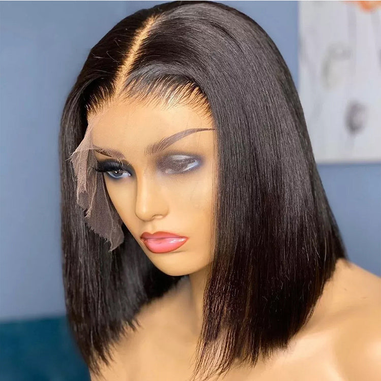 Perruque Bob Lace Frontal Wig 13x4 en cheveux humains raides