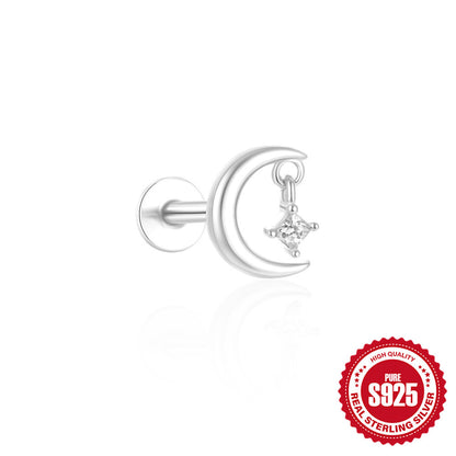 Buy Center Handpicked- S925 Sterling Silver Tassel Cartilage Horse Eye Zircon Piercing Ear Stud Single White Gold Color 2