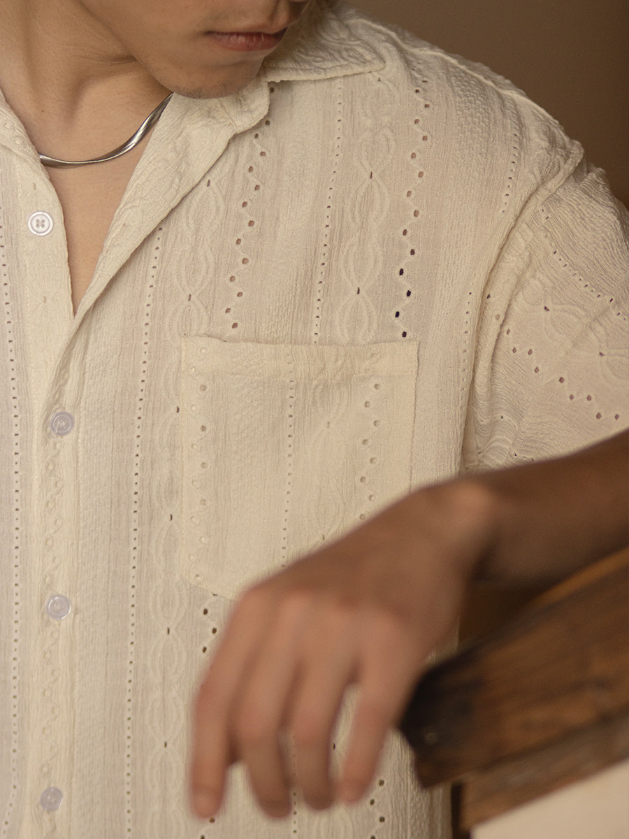 Fresh Arrivals at Buy Center: Jacquard Hollow Shirt Men's Vintage Shirt