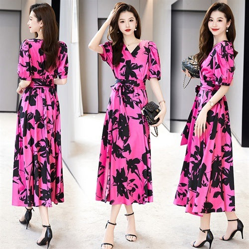 Fashion V-neck Printed Short Sleeve Dress Women Buy Center