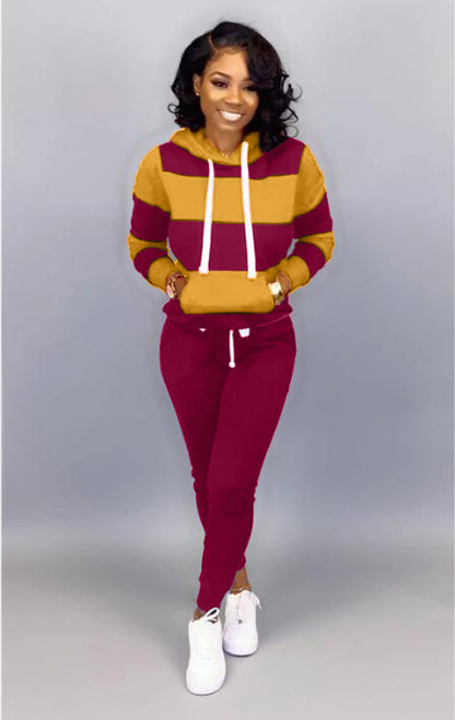 Women's Clothing Sweater Stitching Hooded Casual Sports Suit Buy Center