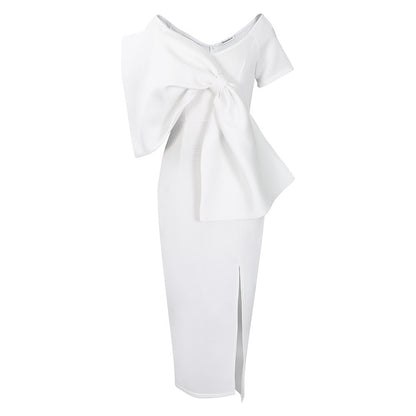 Buy Center Exclusive Offer-European And American Sexy Big Bow Split Sheath Dress White