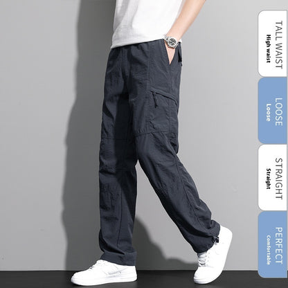 Now Available at Buy Center: Thin Overalls Men's Casual Loose Ultrathin Khaki Straight Dark Gray