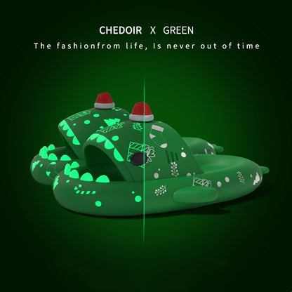 Halloween And Christmas Shoes Ins Luminous Shark Slippers Couple Men Women House Shoes Non-slip Bathroom Slippers Home Green