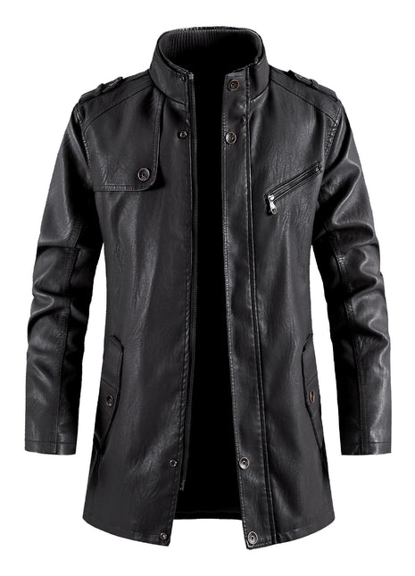 Men's Fashionable Standing Collar Plush Leather Jacket