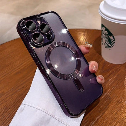 Newly Released at Buy Center: Magnetic Charging Electroplated Transparent With Lens Protector Protective Case Dark Purple