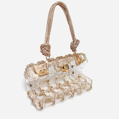 Petit sac carré de banquet en strass brillants français