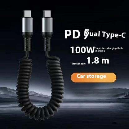 Just Arrived at Buy Center: Spring Retractable Storage Mobile Phone Charging Cable Super Fast Charge Typec To Typec Interface Black