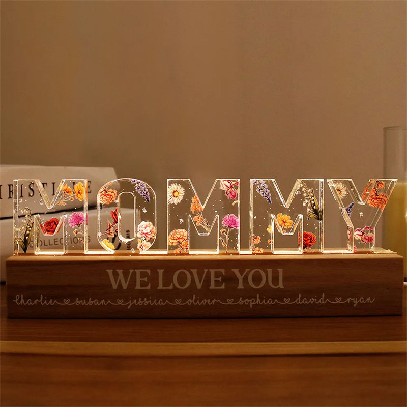 Newly Released at Buy Center: Mother's Day Custom Flower Printed LED Night Light Creative Gift Printing Acrylic Night Light Text Birthday Flower Ornaments