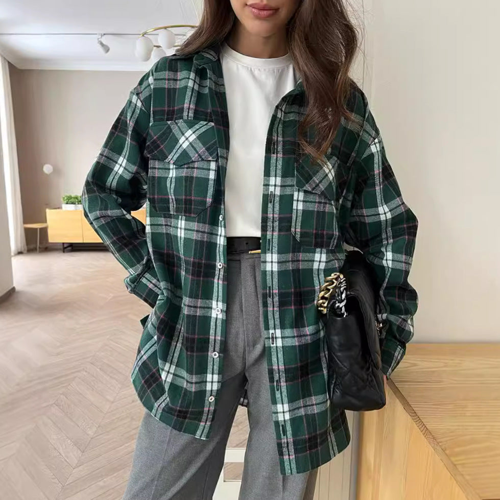 Buy Center Trend-Fashion Green Plaid Shirt Cardigan Design Ladies Plaid